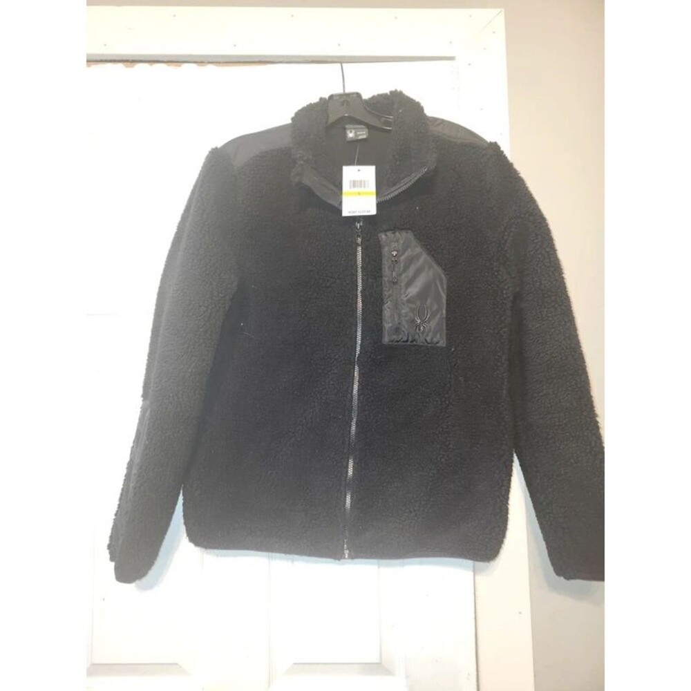 NWT Spyder Men's Black Sherpa Fleece Full-Zip Jacket - Size S